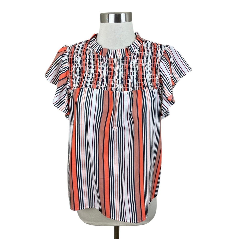 Marie Oliver Striped Smocked Blouse Size Small Cotton Silk